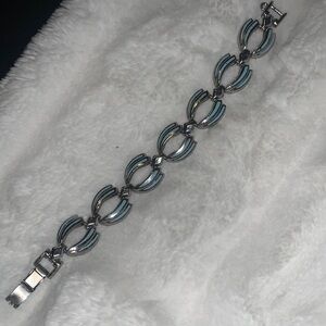 Silver tone and light blue enamel bracelet VINTAGE